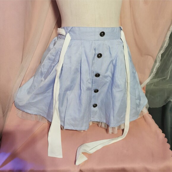 Ank Rouge Mini Skirt Women's Small Blue White Ruffle Boho Party Casual Boho Cute - Picture 2 of 11